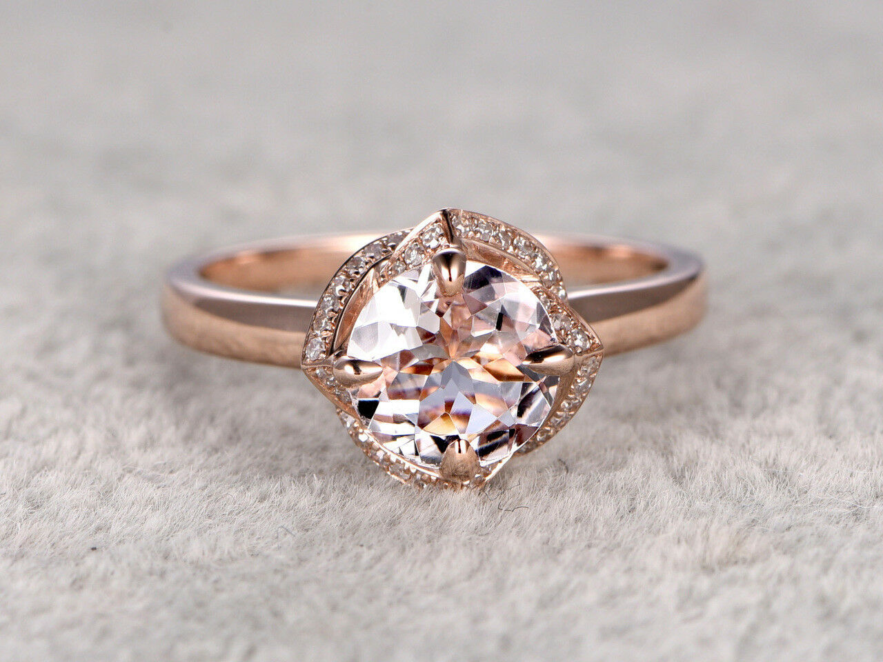 1.20 CT Round Cut Morganite Engagement Diamond Wedding Ring 14k Rose Gold Over - atjewels.in
