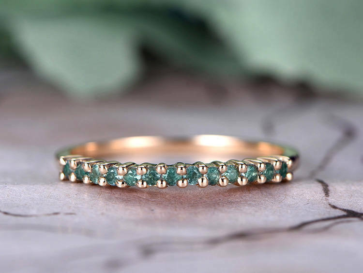 1/2CT Round Cut Green Emerald 14k Rose Gold Over Half Eternity Wedding Band Ring - atjewels.in