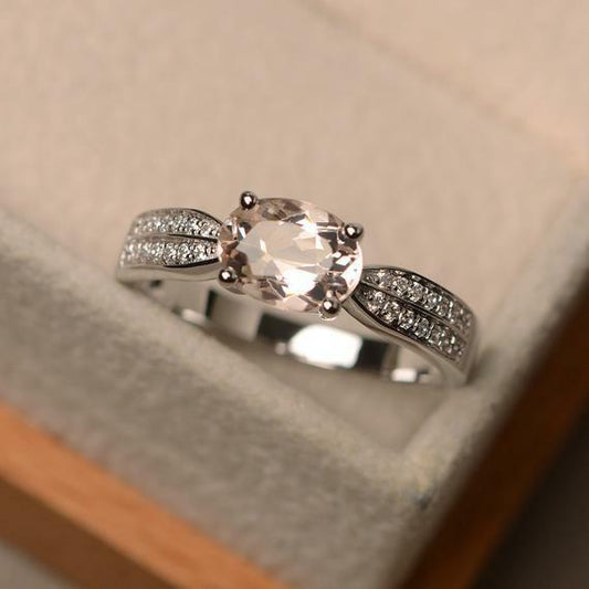 2 CT Oval Cut Morganite 14k White Gold Over Solitaire With Accents Diamond Ring - atjewels.in