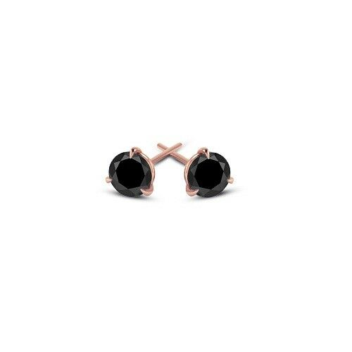 14k Rose Gold Finish Round Cut Black Diamond Solitaire Stud Push Back Earrings - atjewels.in