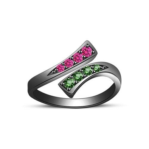 14k Black Gold Over Round Cut Sapphire & Emerald Bypass Midi Women's Toe Ring - atjewels.in