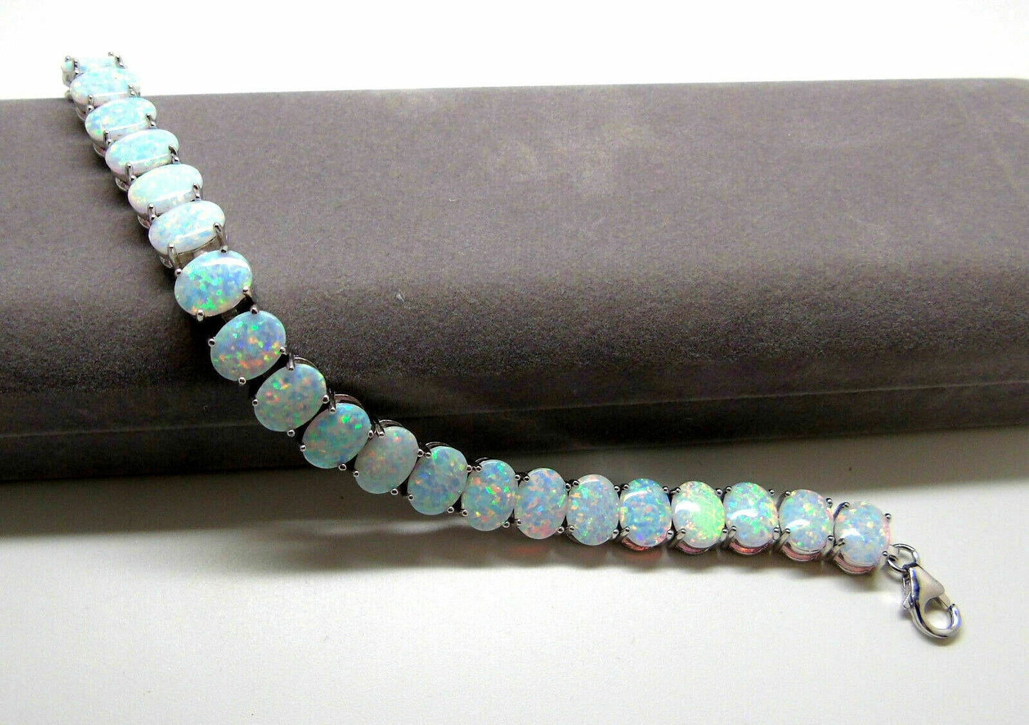 20 CT Oval Cut White Fire Opal 14k White Gold Over Adjutable Tennis 7" Bracelet - atjewels.in