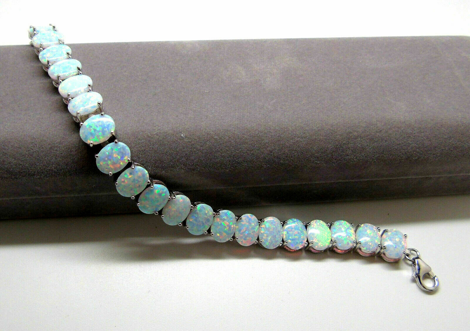 20 CT Oval Cut White Fire Opal 14k White Gold Over Adjutable Tennis 7" Bracelet - atjewels.in
