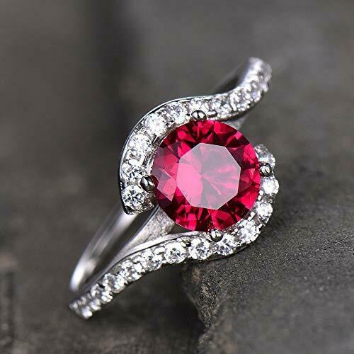 1 CT Round Cut Red Ruby 14k White Gold Over Halo Bypass Engagement Diamond Ring - atjewels.in