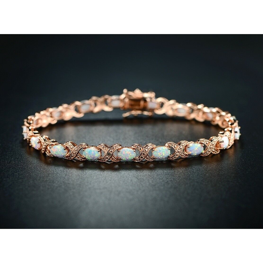 3 CT Oval Cut Fire Opal Gemstone 14k Rose Gold Over Infinity Tennis 7" Bracelet - atjewels.in