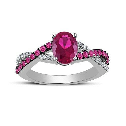 1 CT Oval & Round Cut Pink Sapphire & Diamond Infinity Engagement Women's Ring - atjewels.in