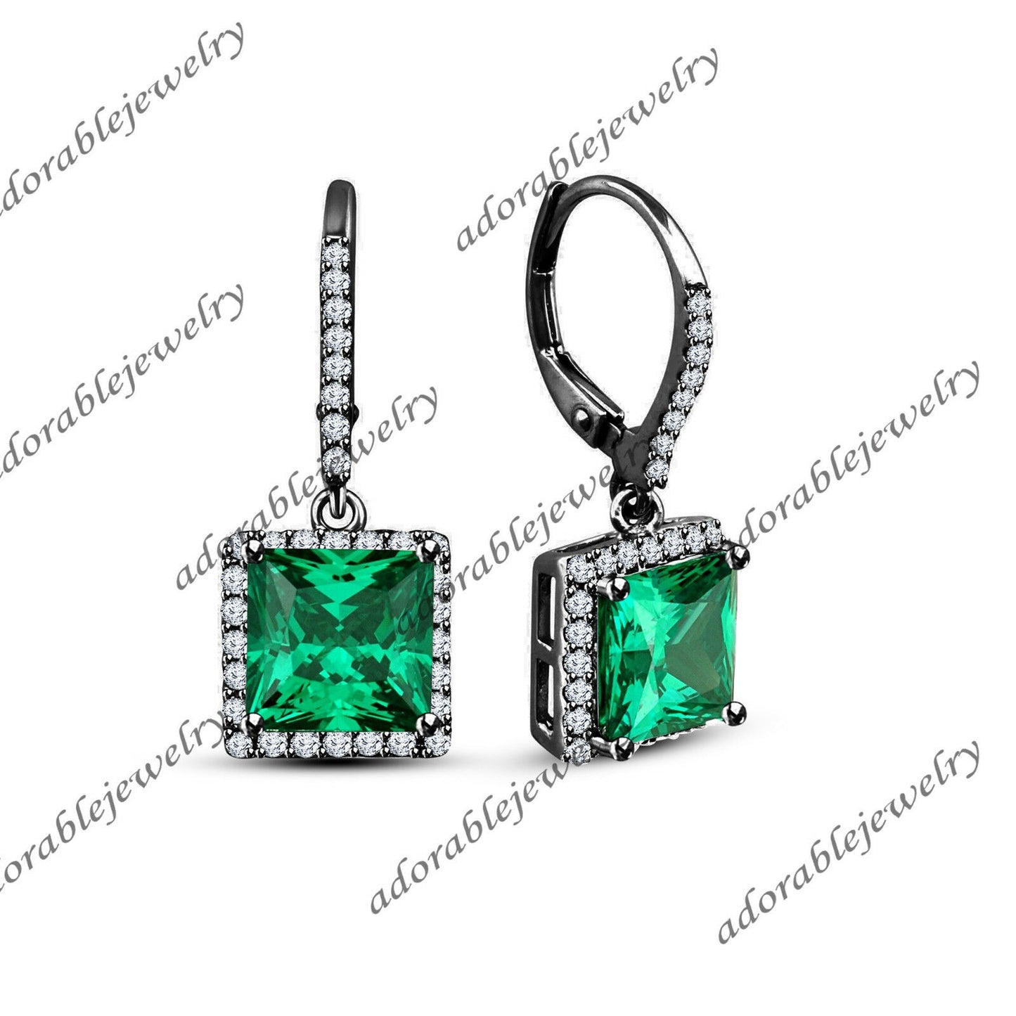 Princess Cut Emerald 14k Black Gold Over Drop Dangle Leverback Wedding Earrings - atjewels.in