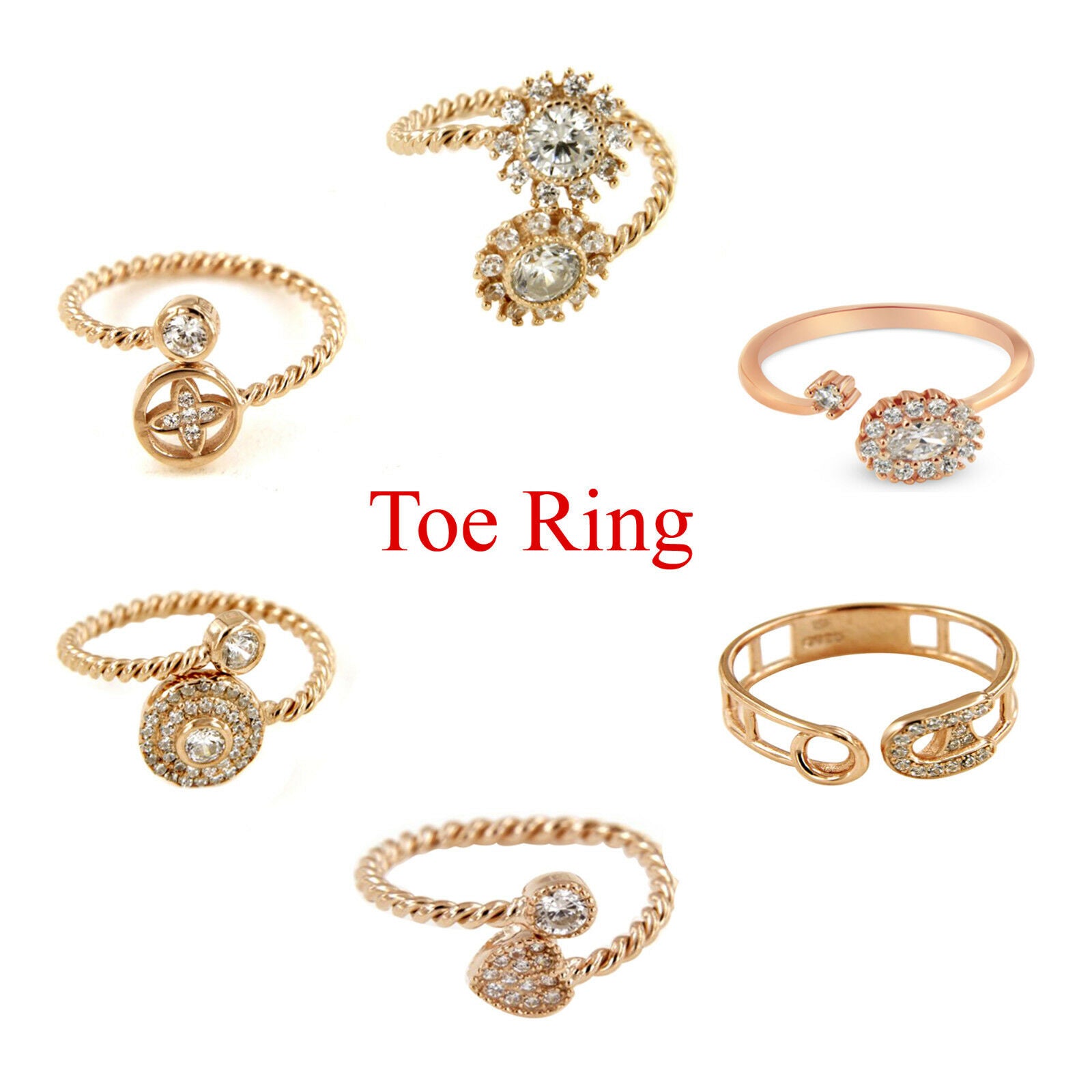 Round Cut Diamond 14K Rose Gold Over Diamond Adjustable Midi Toe Ring Jewelry - atjewels.in