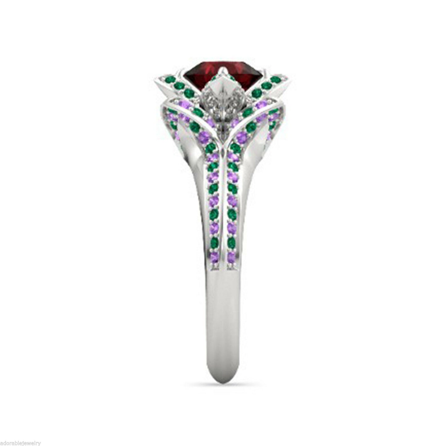 2 CT 14k Solid White Gold Over Round Cut Gemstones Lotus Engagement Wedding Ring - atjewels.in