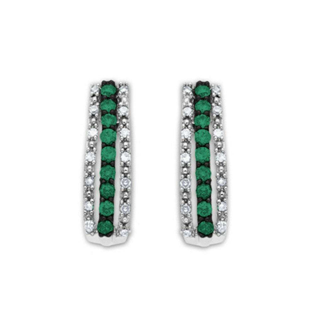 Exclusive .925 Sterling Silver Round Cut Emerald & White CZ J-Hoop Stud Earrings - atjewels.in