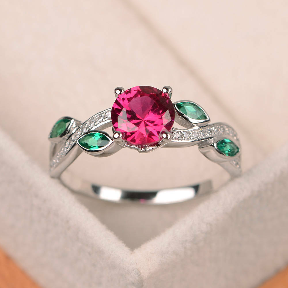Horizontal Emerald Cut Ruby Engagement Ring | LUO
