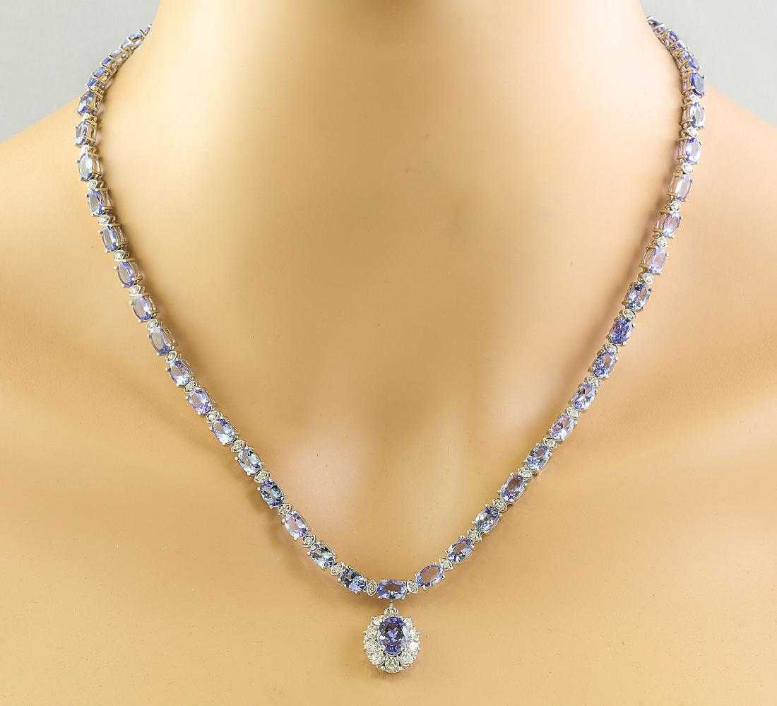 30CT Oval Cut Tanzanite 14k White Gold Over Diamond Halo Drop Tennis18" Necklace - atjewels.in