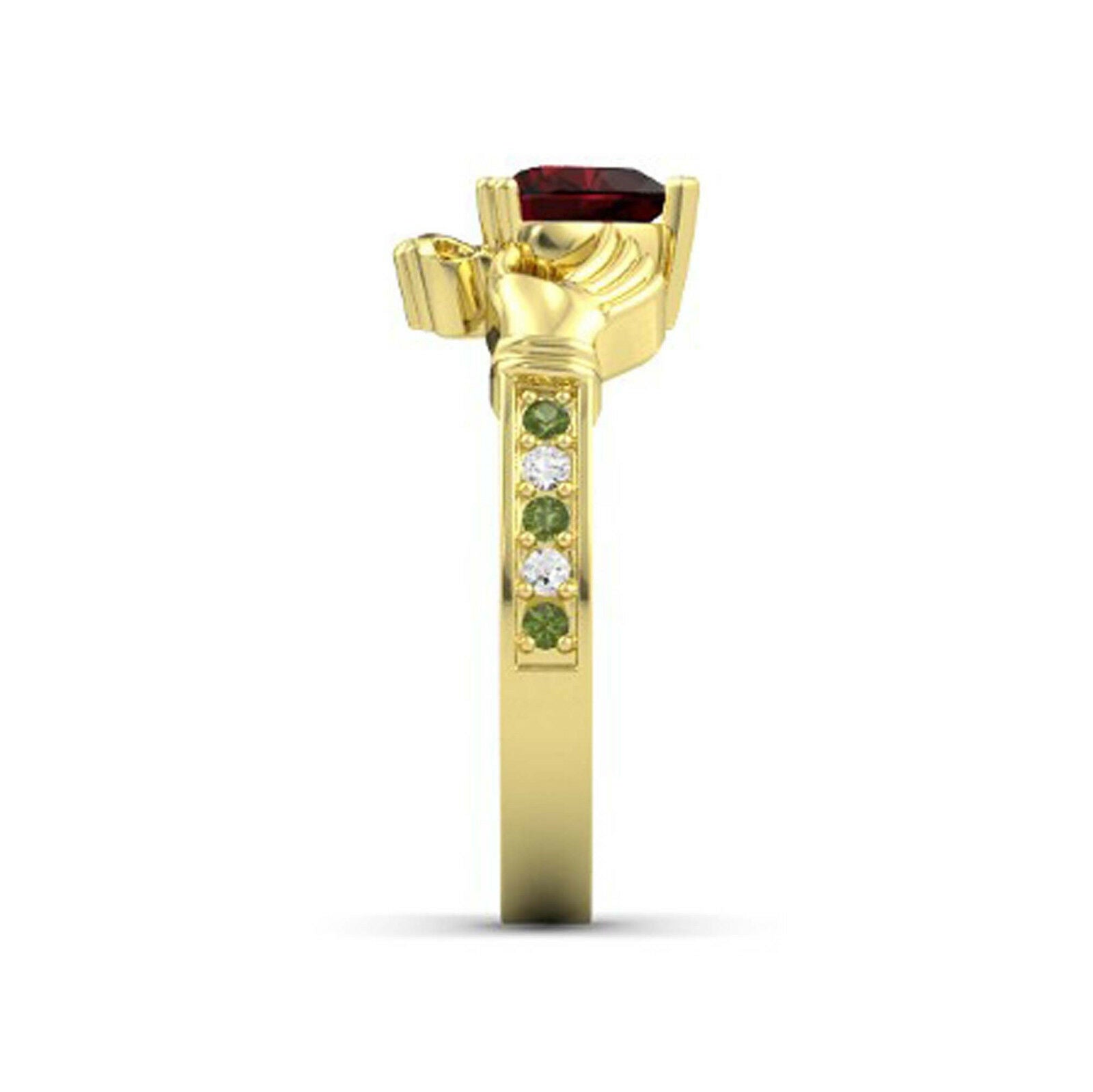 14k Yellow Gold Over 1 Ct Heart Cut Red Garnet Claddagh Engagement Women's Ring - atjewels.in