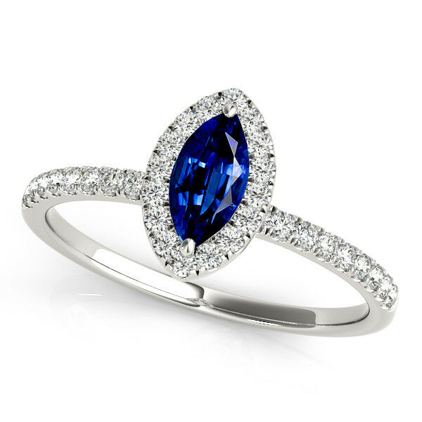 14k White Gold Over 1.55 CT Marquise Cut Sapphire & Diamond Halo Engagement Ring - atjewels.in