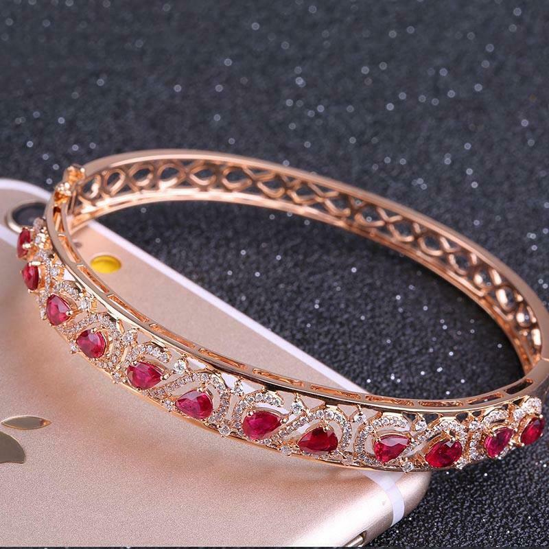 5 CT Pear Cut Red Ruby 14k Rose Gold Over Diamond Party Wear Bangle Bracelet - atjewels.in