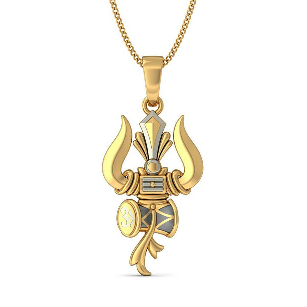 Navratri Special Two Tone Gold On .925 Sterling Silver Trishul Religious Pendant - atjewels.in