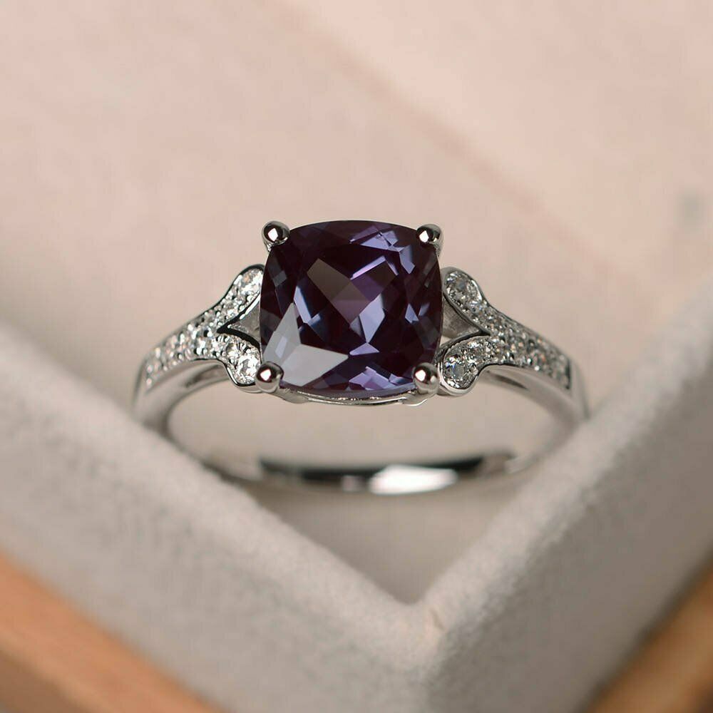 2 CT Cushion Cut Alexandrite 14k White Gold Over Solitaire Bridal Diamond Ring - atjewels.in