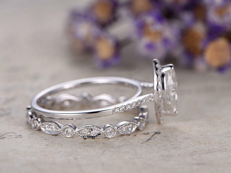 3 CT Marquise Cut Moissanite Halo Diamond 14k White Gold Over Bridal Ring Set - atjewels.in