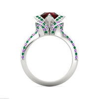 2 CT 14k Solid White Gold Over Round Cut Gemstones Lotus Engagement Wedding Ring - atjewels.in