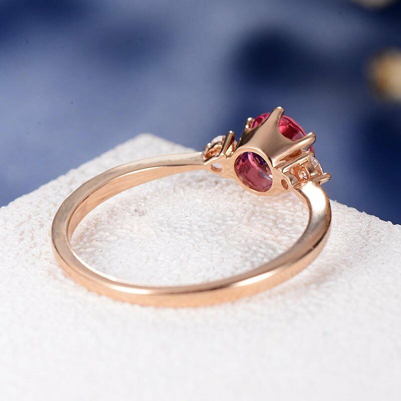 14k Rose Gold Over 1/2 CT Round Cut Tourmaline Diamond 3-Stone Anniversary Ring - atjewels.in