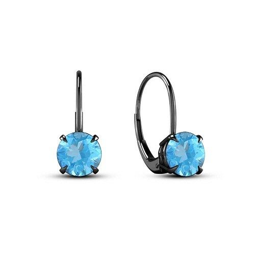 14k Black Gold Over Round Cut Aquamarine Women's Leverback Dangle Earrings - atjewels.in