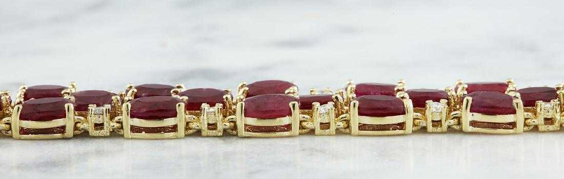 25 CT Oval Cut Red Ruby 14k Yellow Gold Over 3-Row Wedding Diamond 7" Bracelet - atjewels.in