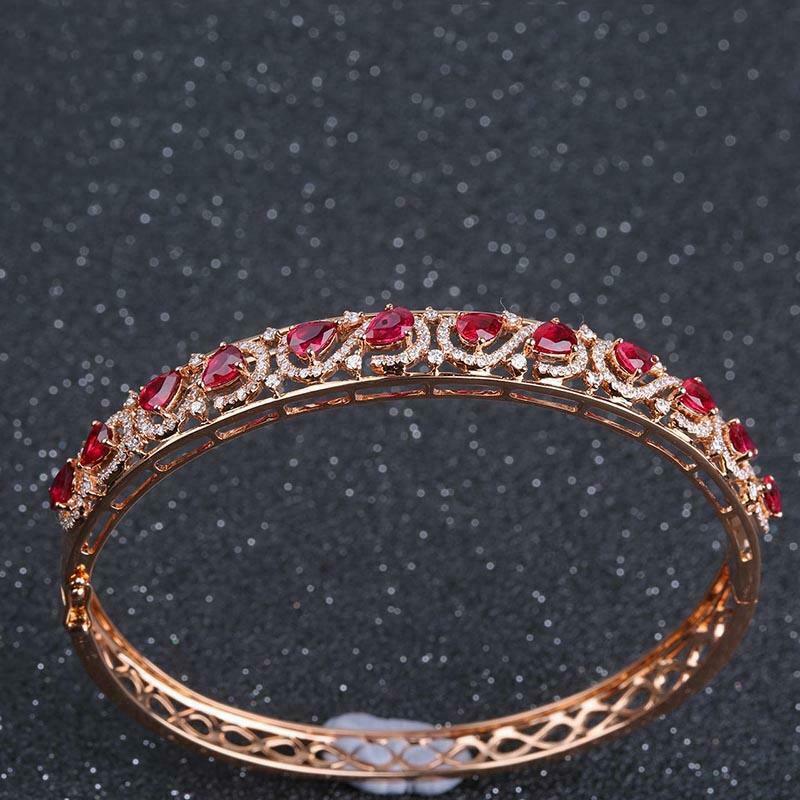 5 CT Pear Cut Red Ruby 14k Rose Gold Over Diamond Party Wear Bangle Bracelet - atjewels.in