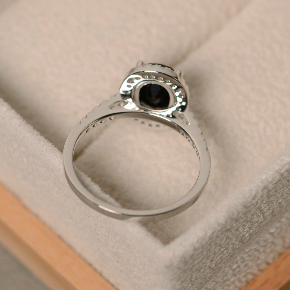 2 CT Oval Cut Black & White Diamond 14k White Gold Over Engagement Halo Ring - atjewels.in