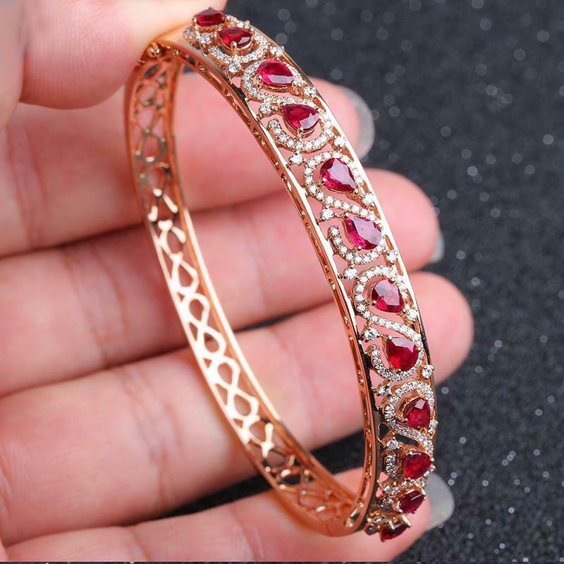 5 CT Pear Cut Red Ruby 14k Rose Gold Over Diamond Party Wear Bangle Bracelet - atjewels.in