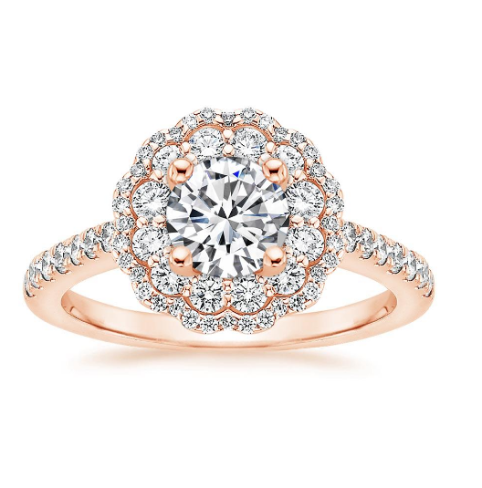 Round Cut Petite Double Halo Engagement Ring - Claudia - Sylvie Jewelry