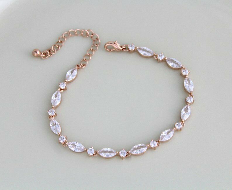 10CT Marquise Cut  Diamond  14k Rose Gold Over Tennis 7'' Wedding Bracelet - atjewels.in