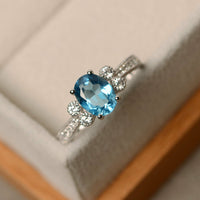 1 CT Oval Swiss Blue Topaz 14k White Gold Over Diamond Engagement Solitaire Ring - atjewels.in