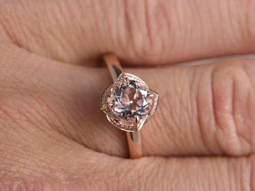 CT Round Cut Morganite Engagement Diamond Wedding Ring 925