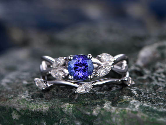 1 CT Round Cut Blue Tanzanite 14k Solid White Gold Over Diamond Wedding Ring Set - atjewels.in