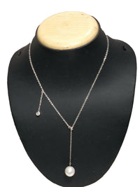 14k White Gold Over Round Cut Pearl & Diamond Tassel Drop Pendant 16" Necklace - atjewels.in