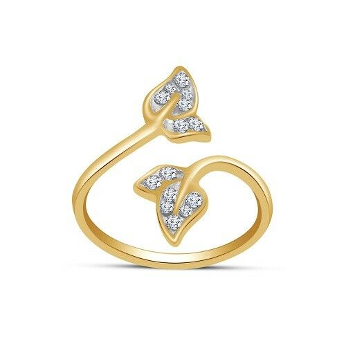 14k Yellow Gold Over Round Cut White Diamond Women's Adjustable Leaf Toe Ring - atjewels.in