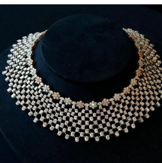 14k White Gold Over Round Oval Flower Style Wedding Diamond Design Necklace - atjewels.in