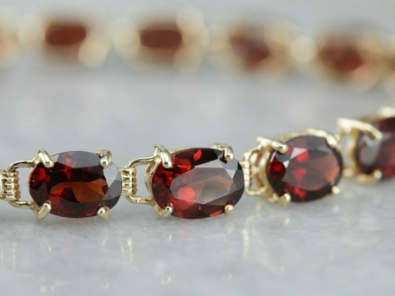 14k Yellow Gold Over 15 CT Oval Cut Garnet Link Tennis 7" Anniversary Bracelet - atjewels.in