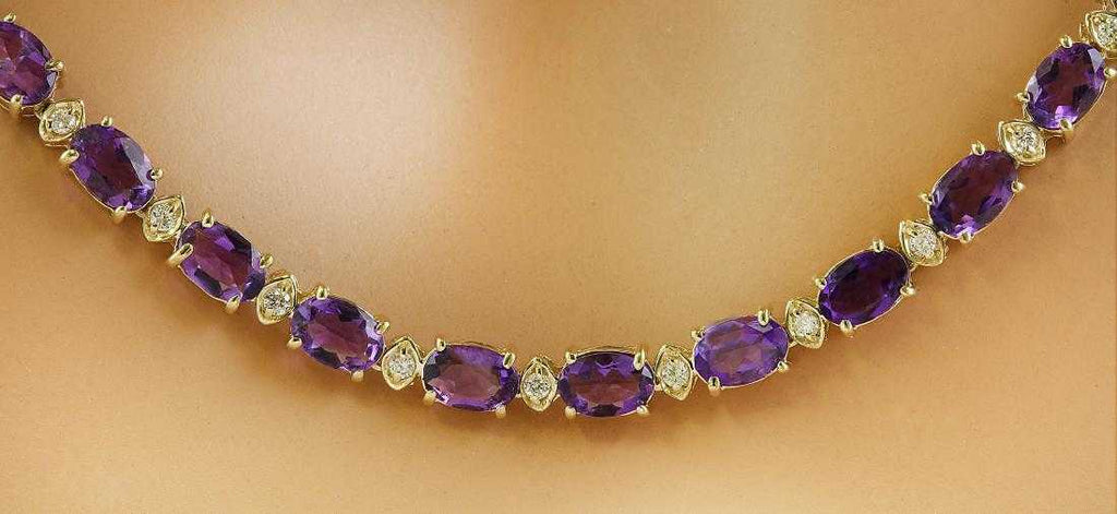 25 CT Oval Cut Amethyst 14K Yellow Gold Over Diamond Tennis Bridal 18" Necklace - atjewels.in