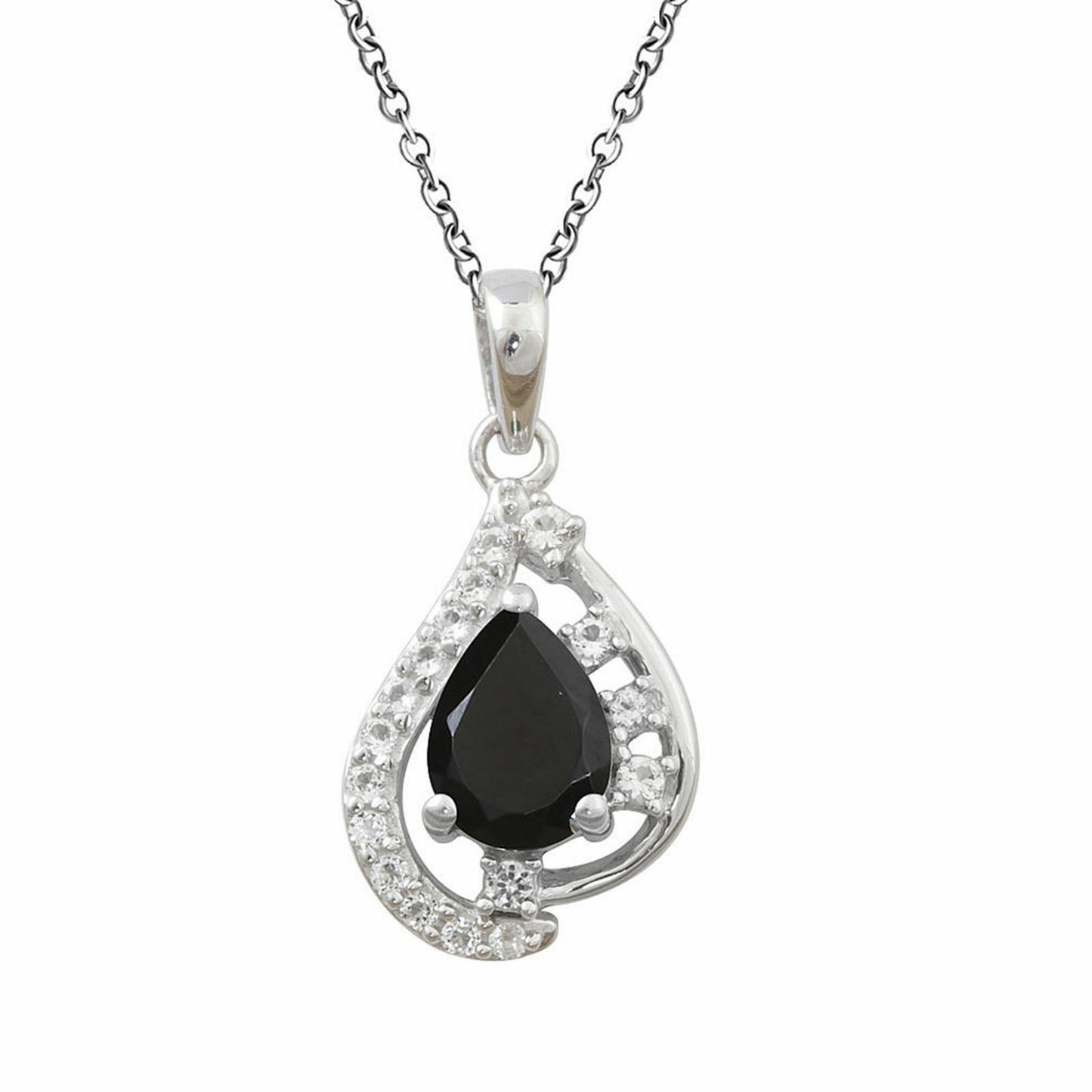 925 Sterling Silver Pear & Round Black & White CZ Pendant & Earrings Set - atjewels.in
