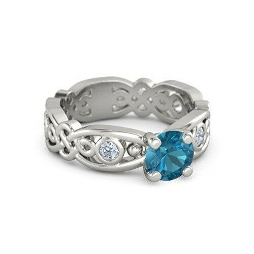 1/2 Ct Round Cut Blue Topaz & Diamond Disney Princess Merida Engagement Ring - atjewels.in