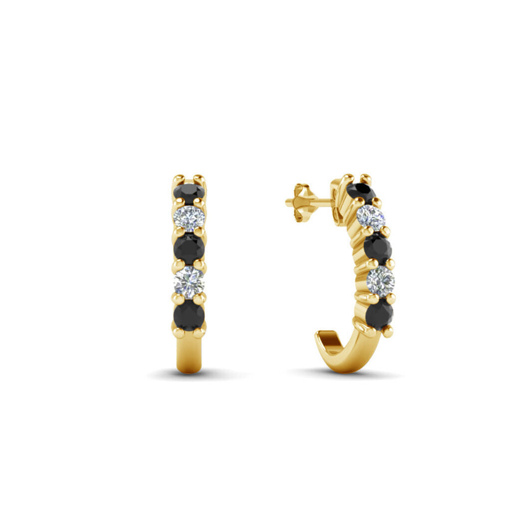 14K Yellow Gold Over Round Cut Diamond J Shaped Stud Engagement Wedding Earrings - atjewels.in