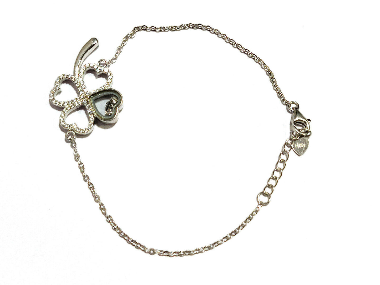 14k White Gold Over 1/2 CT Round Cut Diamond Clover Adjustable 6" Bracelet - atjewels.in