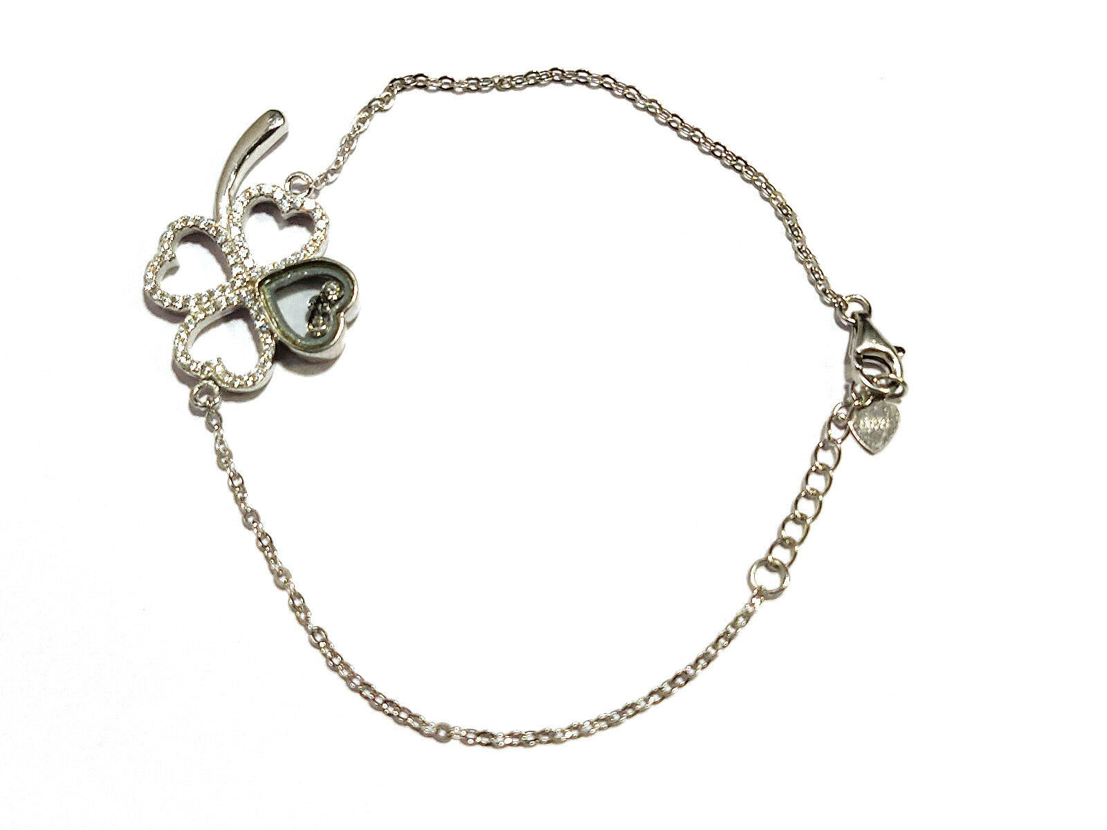 14k White Gold Over 1/2 CT Round Cut Diamond Clover Adjustable 6" Bracelet - atjewels.in