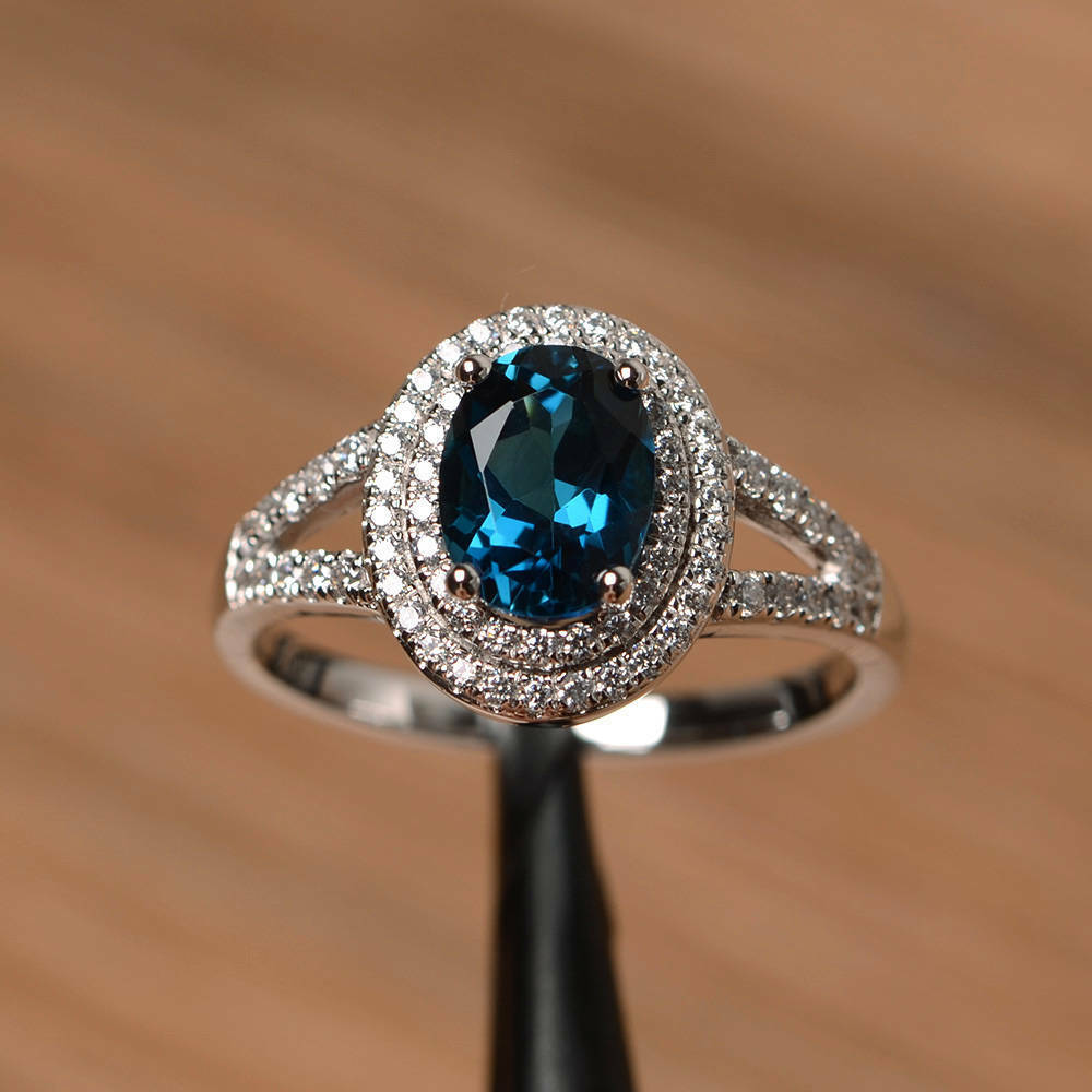 14k White Gold Over Oval Cut London Blue Topaz Split Shank Diamond Wedding Ring - atjewels.in