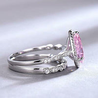 2.2 CT Pear Cut Pink Sapphire 14k White Gold Over Diamond Halo Bridal Ring Set - atjewels.in