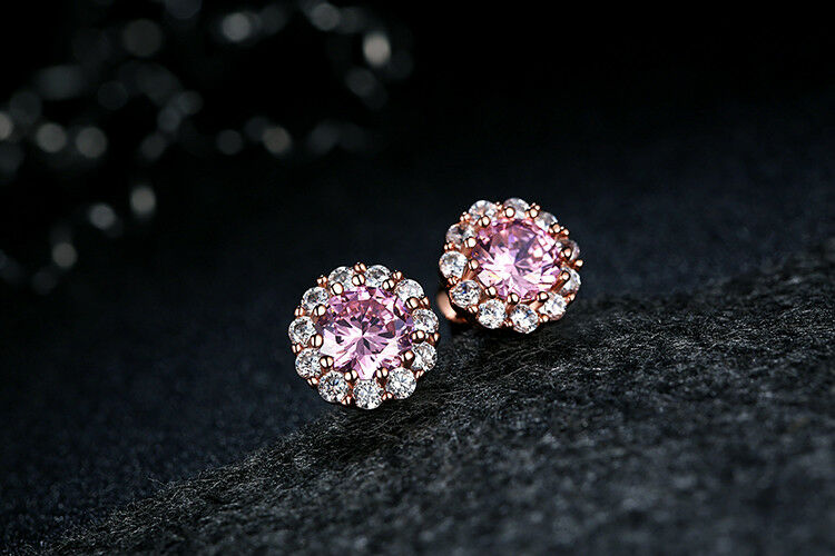 14k Rose Gold Over Round Cut Diamond Crystal Stud Solitaire Engagement Earrings - atjewels.in