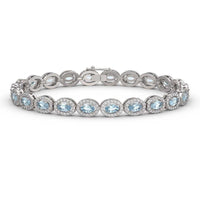 20 CT Brilliant Oval Cut Aquamarine Halo Tennis 7" Bracelet 14k White Gold Over - atjewels.in
