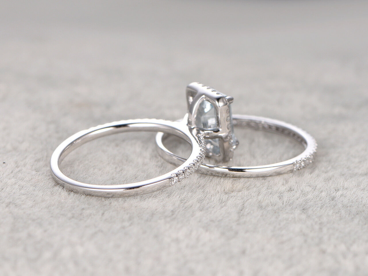 14k White Gold FN 2 CT Emerald Cut Aquamarine Diamond Engagement Bridal Ring Set - atjewels.in
