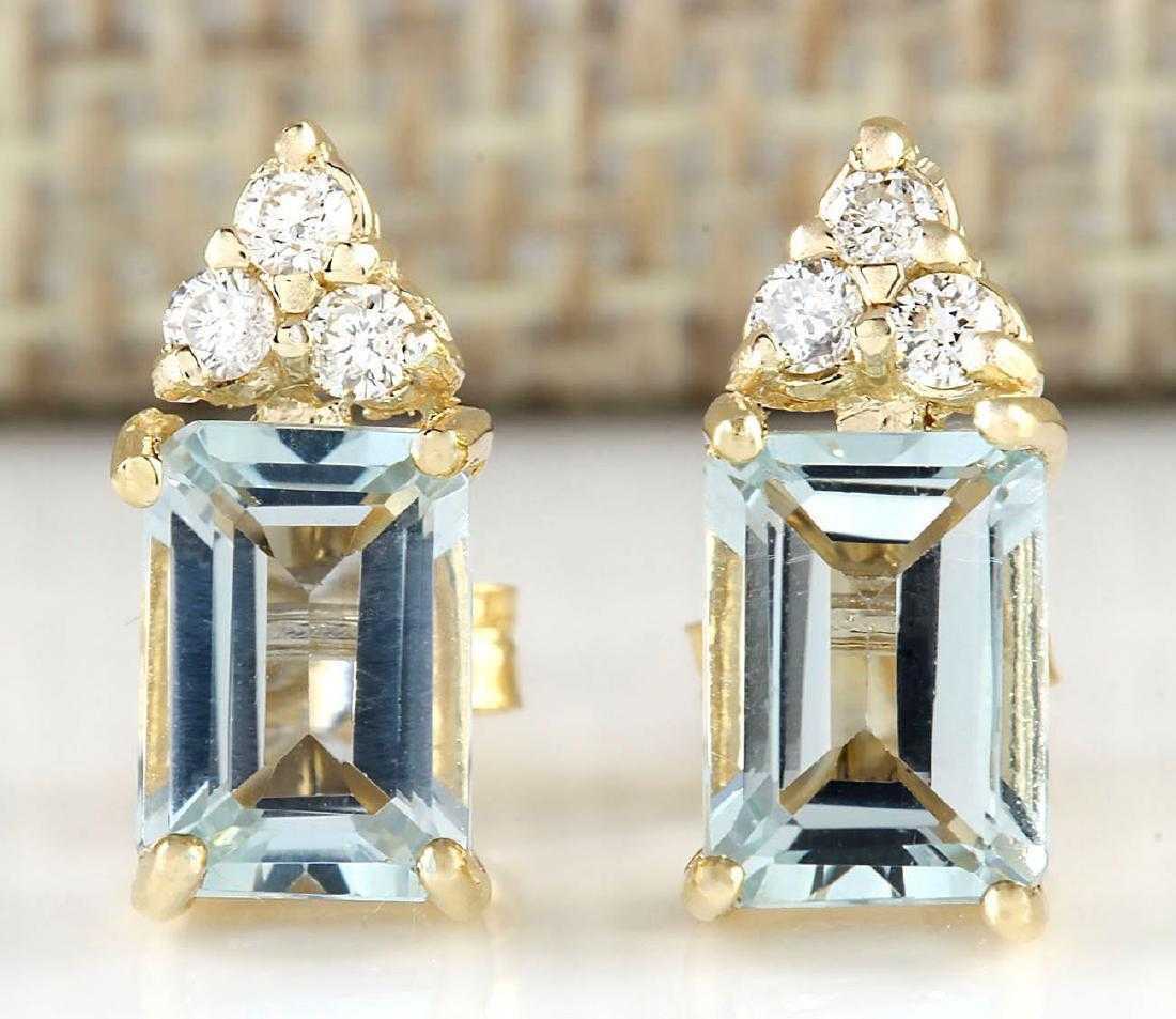 2 CT Emerald Cut Aquamarine 14k Yellow Gold Over Solitaire Diamond Stud Earrings - atjewels.in